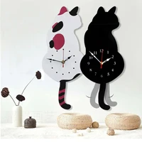cartoon acrylic art clock home decoration living room wagging tail cat childrens room creative wall clock