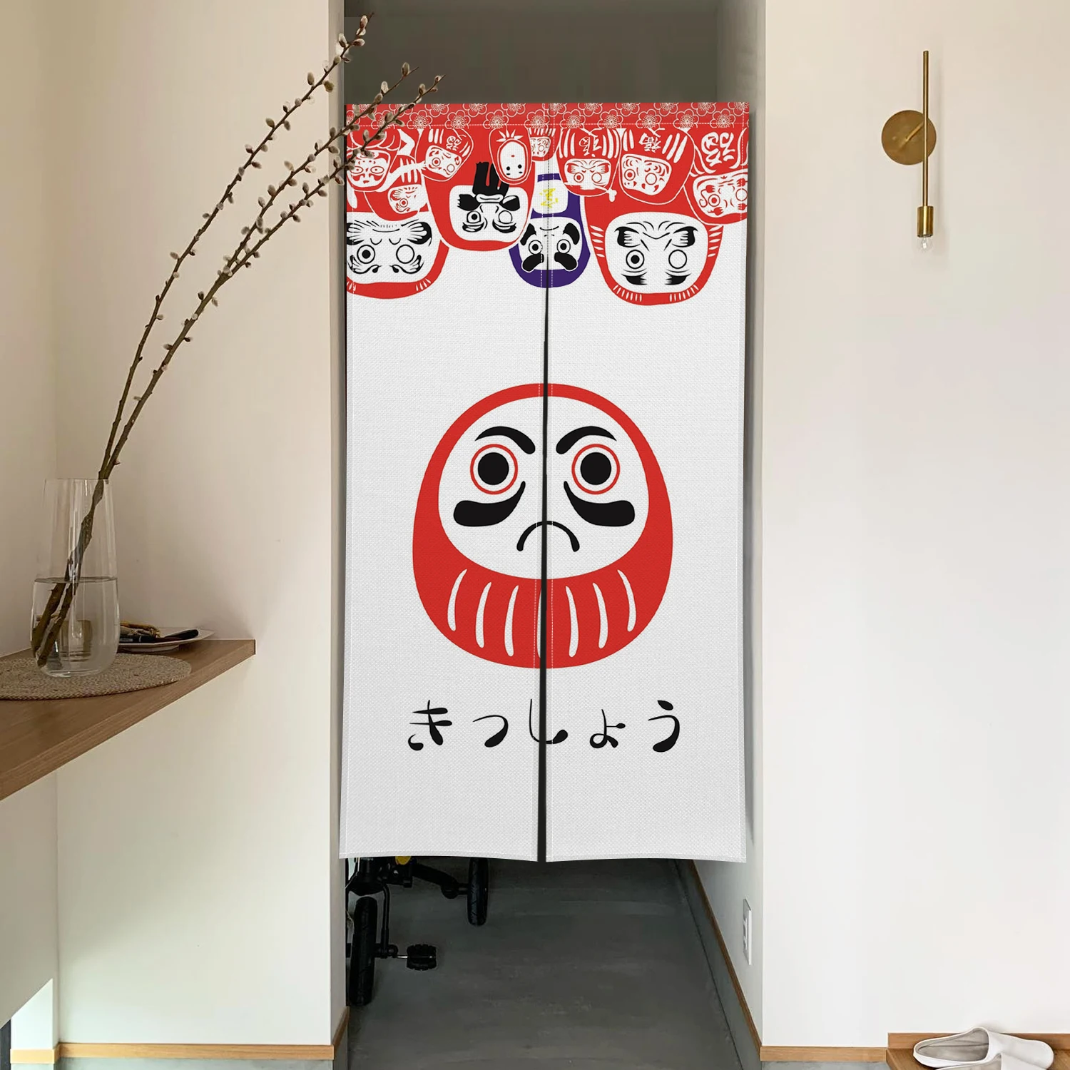 Фото Японские дверные занавески Noren с дизайном Lucky Daruma Doll и кошачьими волнами, льняные занавески для дверного проема, для домашнего декора, разделитель комнаты, полузанавески №4