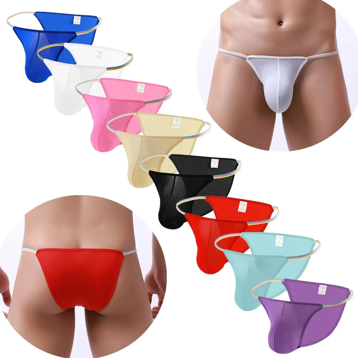 

4PCS Sexy Mens Underwear T-back Thongs G-string Ice Silk Jockstrap Shorts Tangas Men Bikini Briefs Gay Bulge Pouch Homme Panties