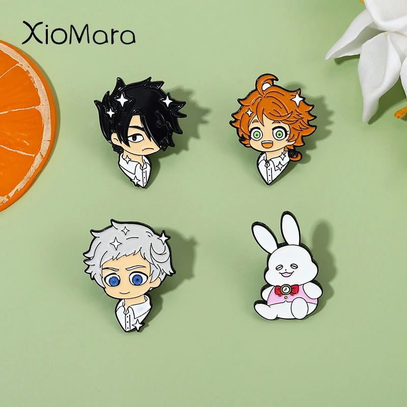 

Wholesale Price Promised Neverland Enamel Pins Custom Emma Norman Ray Brooches Anime Lapel Badges Cartoon Jewelry