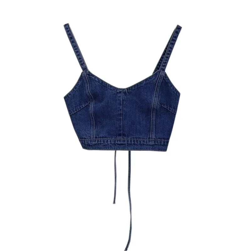 Модный женский джинсовый укороченный топ с высокой талией утягивающий жилет