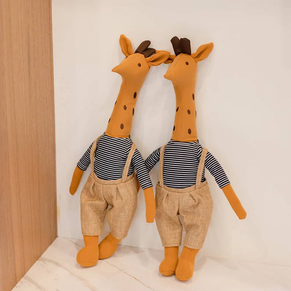 

Cute Forest Animals Plush Toy Soft Stuffed Animals Simulation Giraffe With Overalls Cartoon Doll Creative Gifts For Children