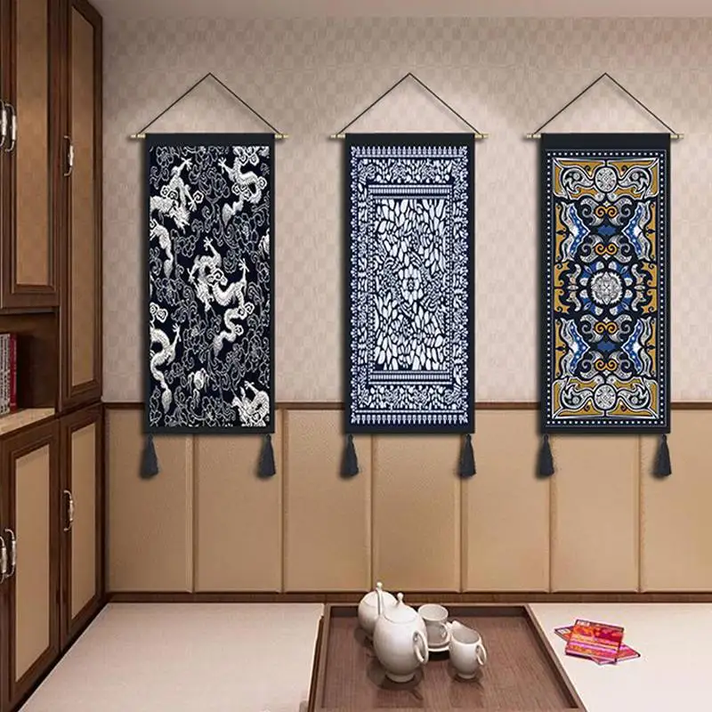 

Chinese Style Decorative Cloth Art Tapestry Living Room Bedroom Cotton Linen Hanging Painting Background Wall Hanging Cloth ZC48