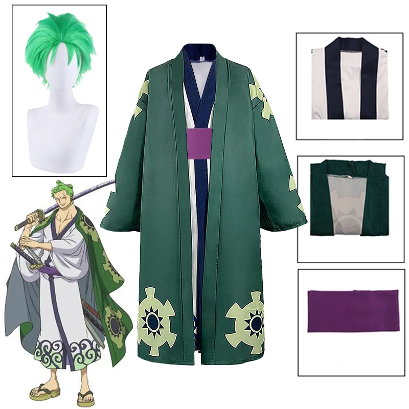 

Roronoa Zoro Costume Kimono Robe Full Suit Halloween Carnival Trafalgar Law Cosplay Costume Cloak