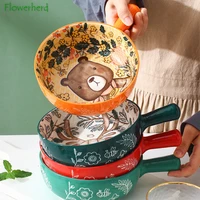 cartoon flat bowl with handle household creative fruit salad bowl tableware cute animals instant noodle bowl ceramic baking bowl