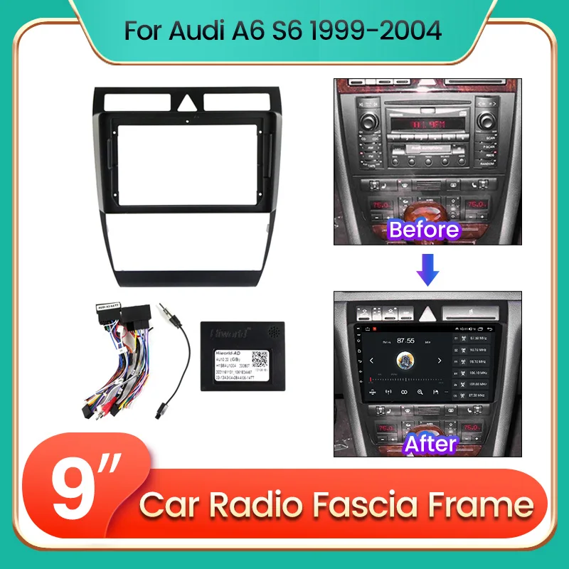 

Автомобильная рама 2DIN для Audi A6 S6 RS6 1997 1998 1999-2004 с кабелем CANBUS, комплект панели приборной панели для 9-дюймового хоста, радио