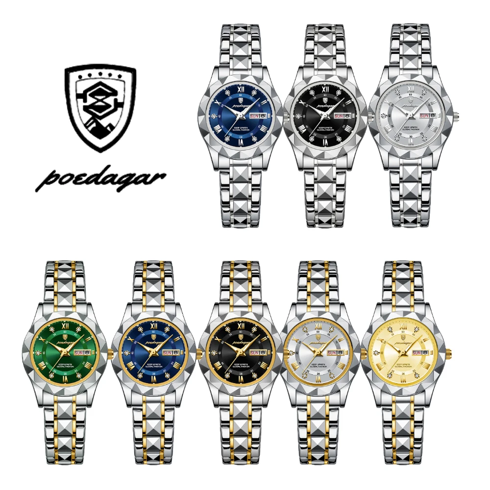 Женские кварцевые водонепроницаемые часы с индикацией даты из нержавеющей стали