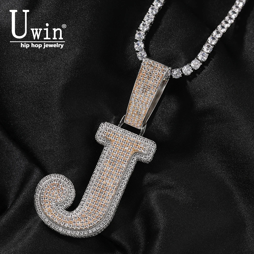 Uwin Two Layers Letters Pendant Iced Out Cubic Zirconia Initial Necklace For Women Fashion Jewelry Gifts