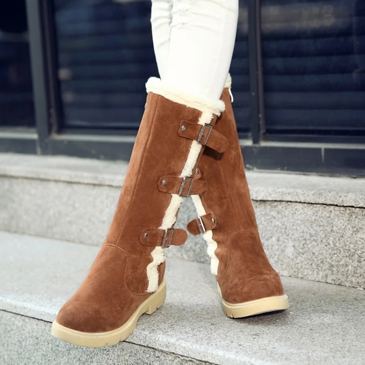 2022 Winter Ladies Boots Women Warm Plush Fur Snow Boots Suede Leather Shoes Low Heels Botas Mujer Invierno Female Footwear