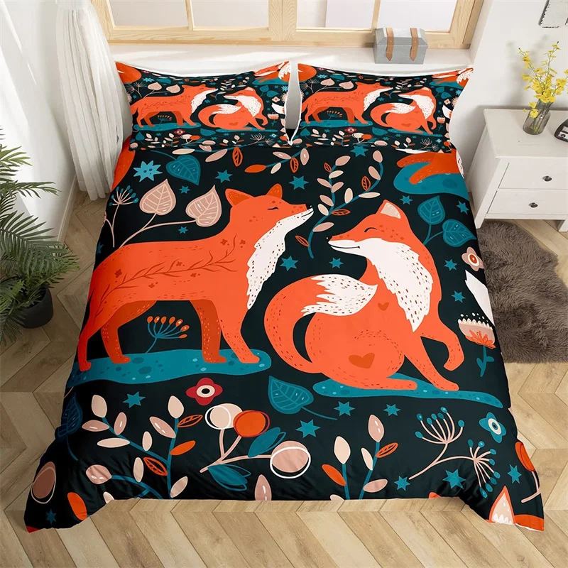 

Comforter Cover Microfiber Woodland Animals Bedding Set Twin Queen For Kids Adult Girls Cartoon Fox Duvet Cover Kawaii Animal