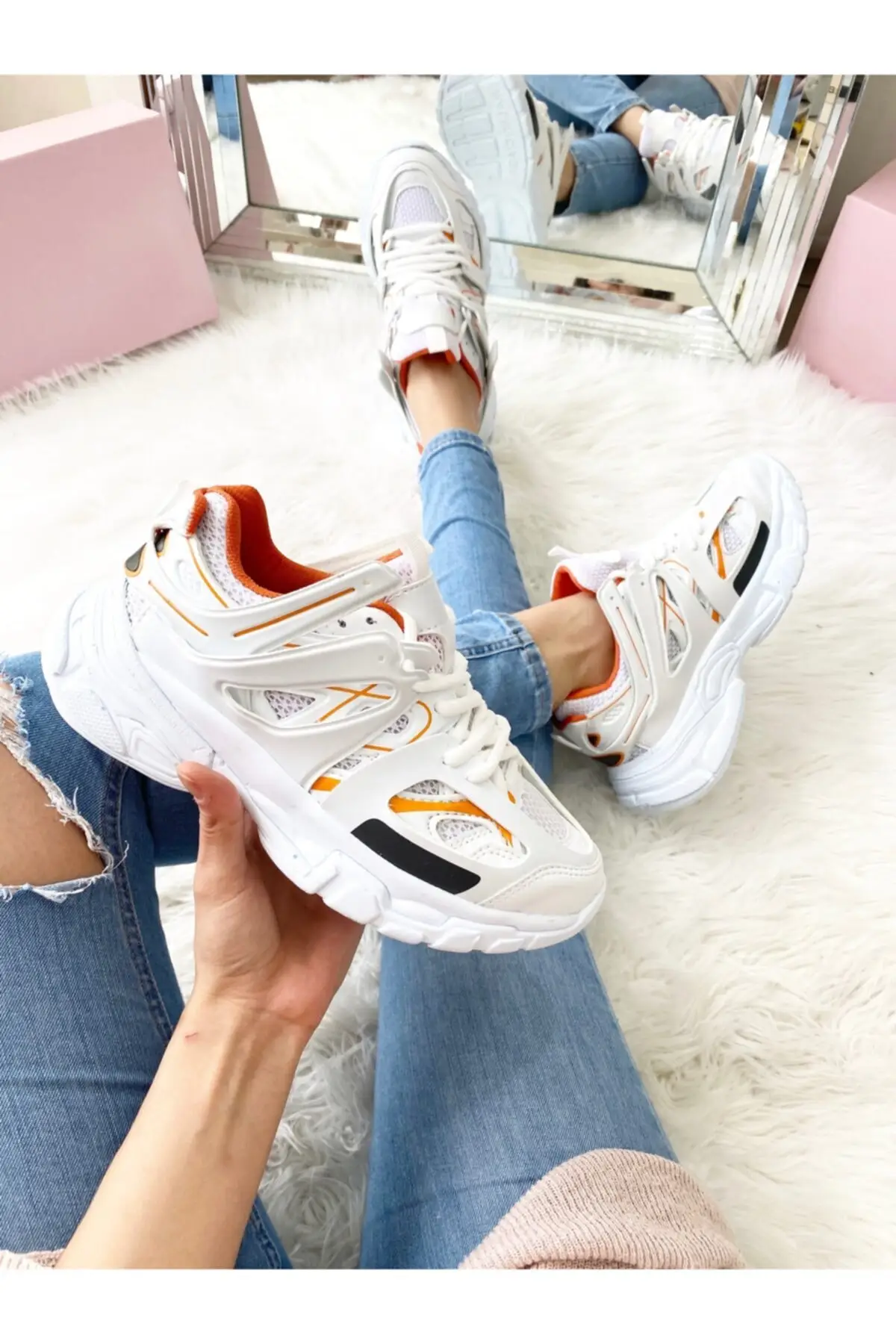 

Women Vulcanized Shoes UNISEX White Orange Sneaker Breathable Running Shoes Casual Ladies Sneakers Light Sport Shoes