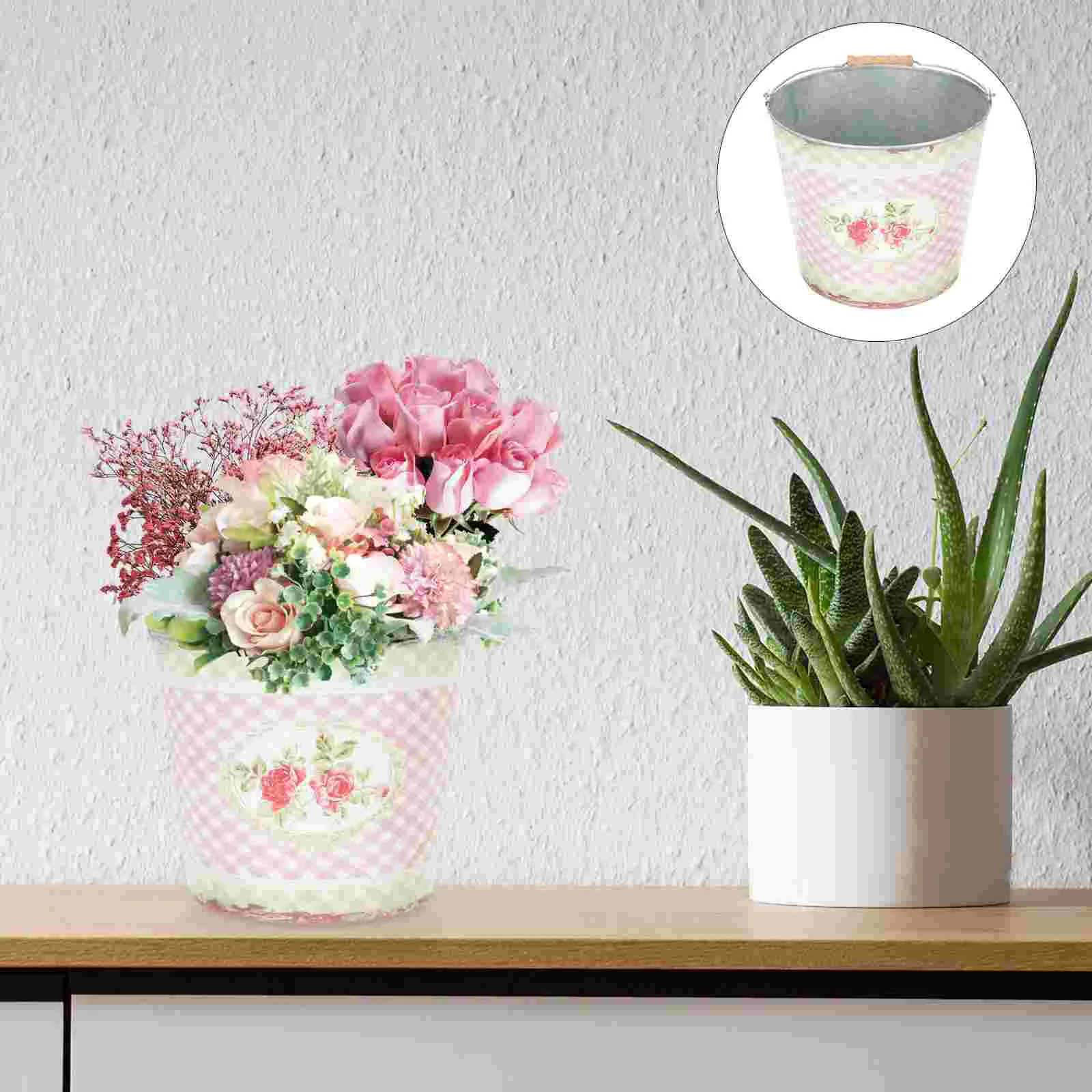 

Flower Pots Iron Vintage Bucket Planter Pot Metal Can Trash Farmhouse Balcony Holder Planters Portable Retro Flowerpot Fresh