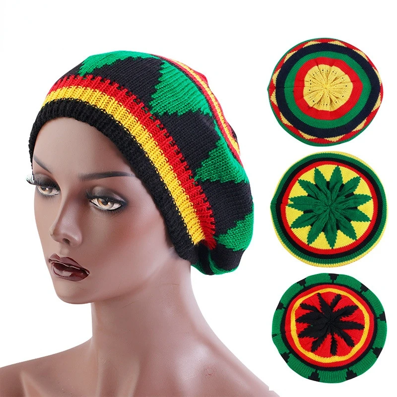 

Hot Sell Women Hip Hop Multi-colour Striped Cap Bob Marley Reggae Fashion New Wool Rainbow Beanie Jamaican Bonnet Skullies Caps
