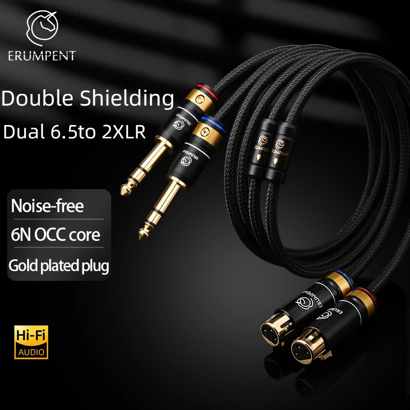 Фото Стереокабель ERUMPENT HIFI 6,35 мм со штекером TRS на штекер XLR со штекером 6,5 мм 1/4 дюйма со штекером XLR со сбалансированным кабелем для динамика микро... №2