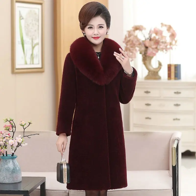 

Imitation Fox Fur Collar Artificial Mink-Fur Outer Slimming Cashmere Coat Women's Long Imitation Marten Overcoats Women's