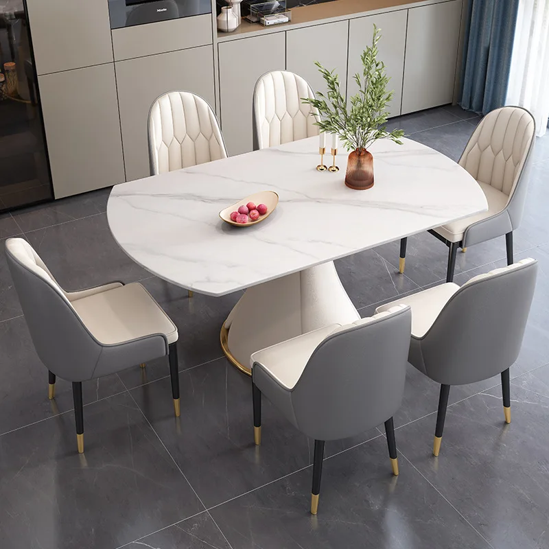 

Italian Light Rock Plate Dining Table Round Table Chair Combination Folding Simple Household Revolving Set Furniture XF25YH