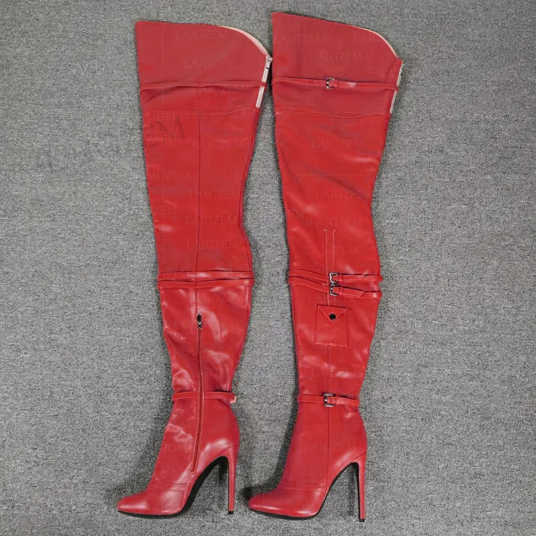

Женские высокие сапоги до бедра SEIIHEM из искусственной кожи с круглым носком, облегающие сапоги на высоком каблуке, женская обувь выше колена, большой размер 41 43 47 52