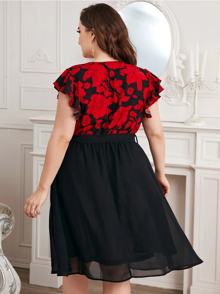 V-neck Large Women's 2022 New Fashion Print Loose Fit Dress plus size women clothing  party dresses