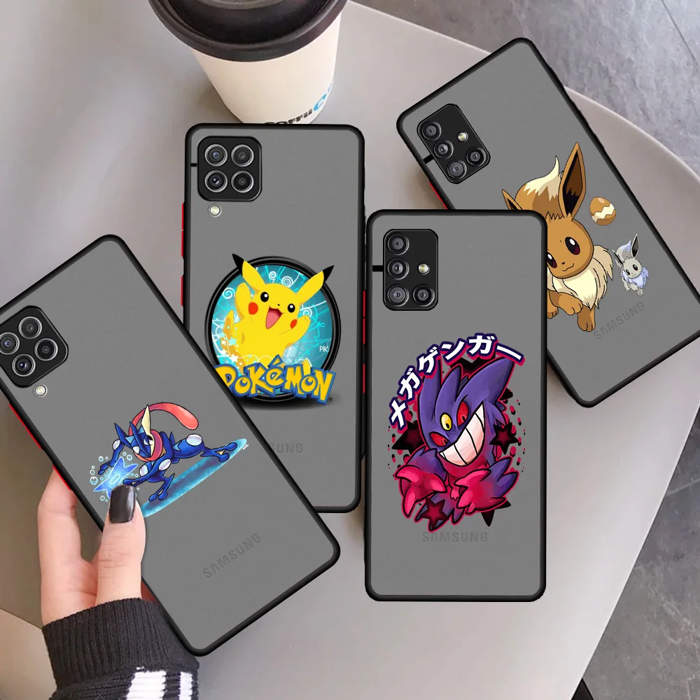 

Cartoon Cute Pokemon Matte Case For Samsung Galaxy A12 A52 A51 A53 A33 A71 A32 A31 A21 A70 A11 A22 Black Hard Phone Shell