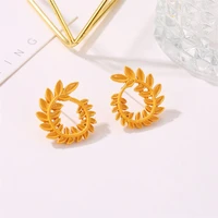 temperament personality wheat ear ring metal hollow leaf earrings stitching triangle matte female fashion all match earrings