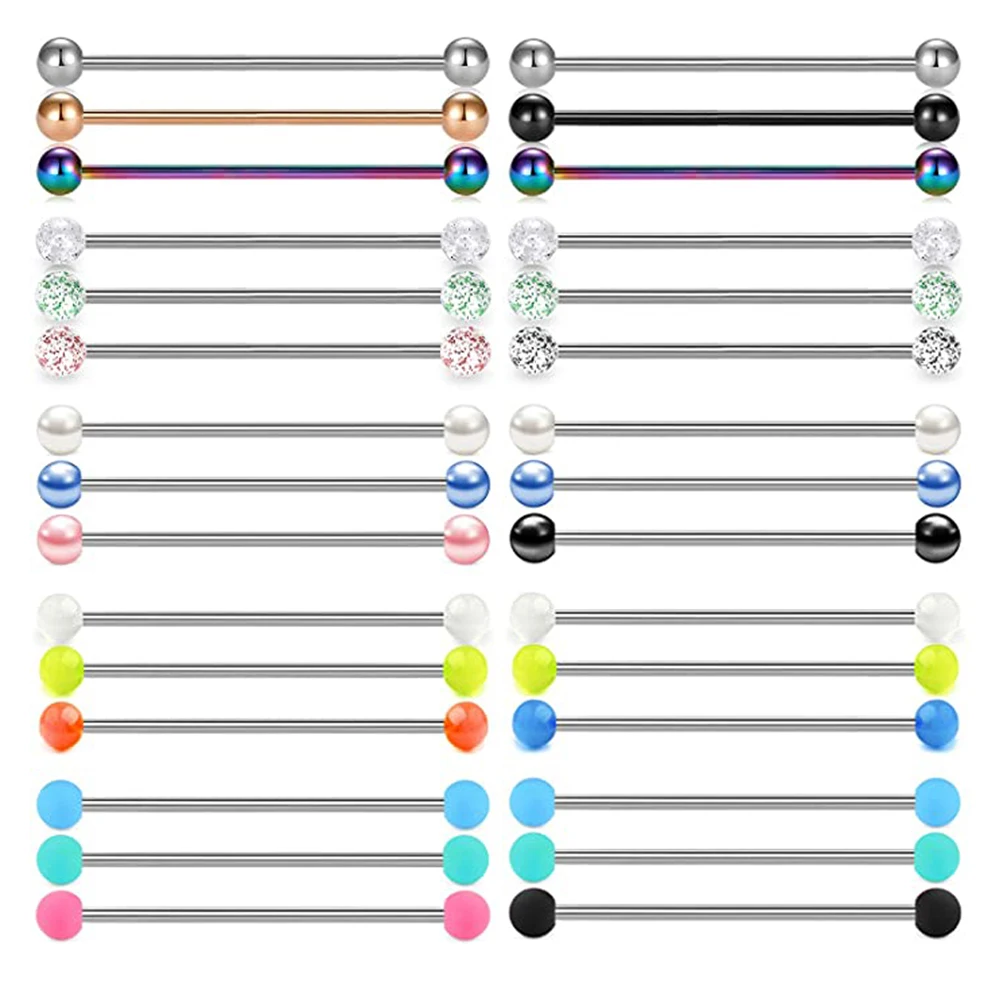 

3PCS Stainless Steel Industrial Barbell Earring Cartilage Body Piercing Jewelry 38mm Inch Industrial Piercing Bar for Women Men