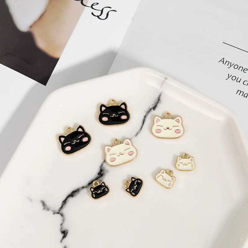 

10pcs New Cute Cartoon Smile Cat Head Enamel Charm for Jewelry Making Findings DIY Earrings Necklace Zinc Alloy Charms