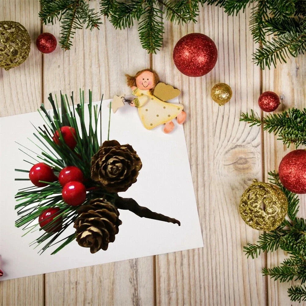 Рождественская искусственная сосновая шишка красная ягода домашний декор для