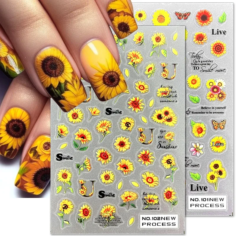 

3D Daisy Nail Stickers Summer Sunflower Nail Art Stickers Lily Flower Nail Decals Self-adhsive Floral Flower Stickers for Nails