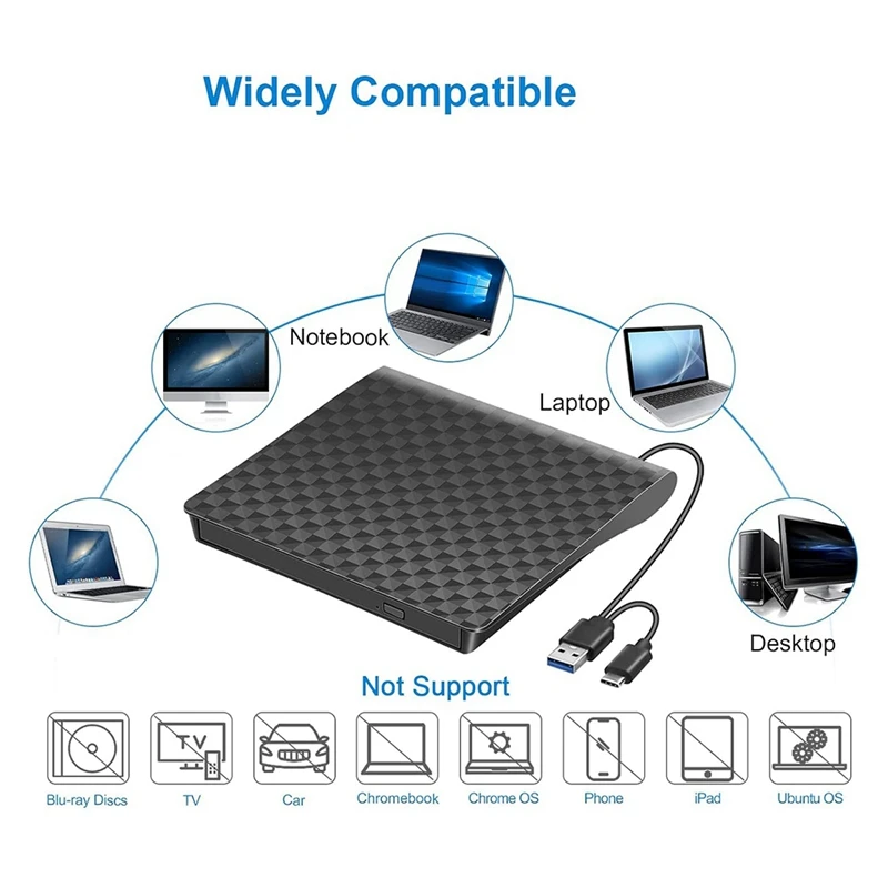 Фото USB 3.0 Type C Внешний CD DVD-плеер Оптический привод-считыватель Портативный DVD-привод CD-считыватель для настольного ноутбука-ABVP №4