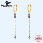 TrustDavis Настоящее серебро 925 пробы Модные Цветные циркониевые серьги-кольца с цепочкой для женщин ювелирные изделия для свадебной вечеринки DA2707