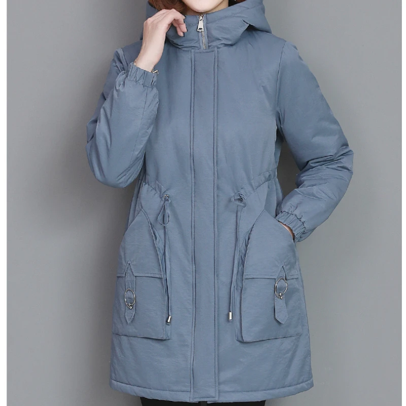 Women's Cotton Padded Clothes Medium and Long Keep Warm Winter Clothes Korean Loose Plus Cotton Thick Coat Hooded Pocket Jacket