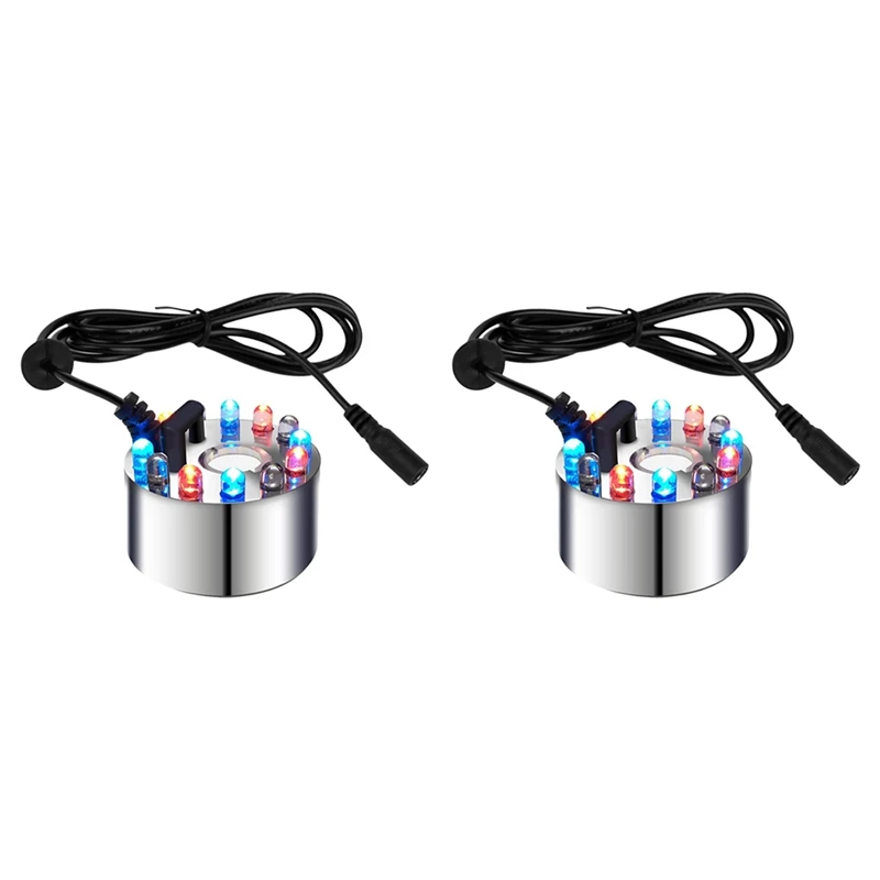 

2X Mini Mist Maker, 12 LED Mister Fogger Water Fountain Pond Fog Machine Atomizer Air Humidifier For Halloween,Christmas