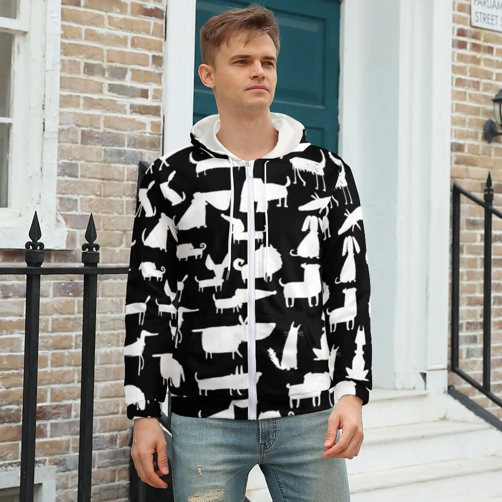 

Cartoon Dog Hoodie Dogs Collection Graphic Fashion Men Hoodies Men Autumn Zip Up Hoodie Over Size