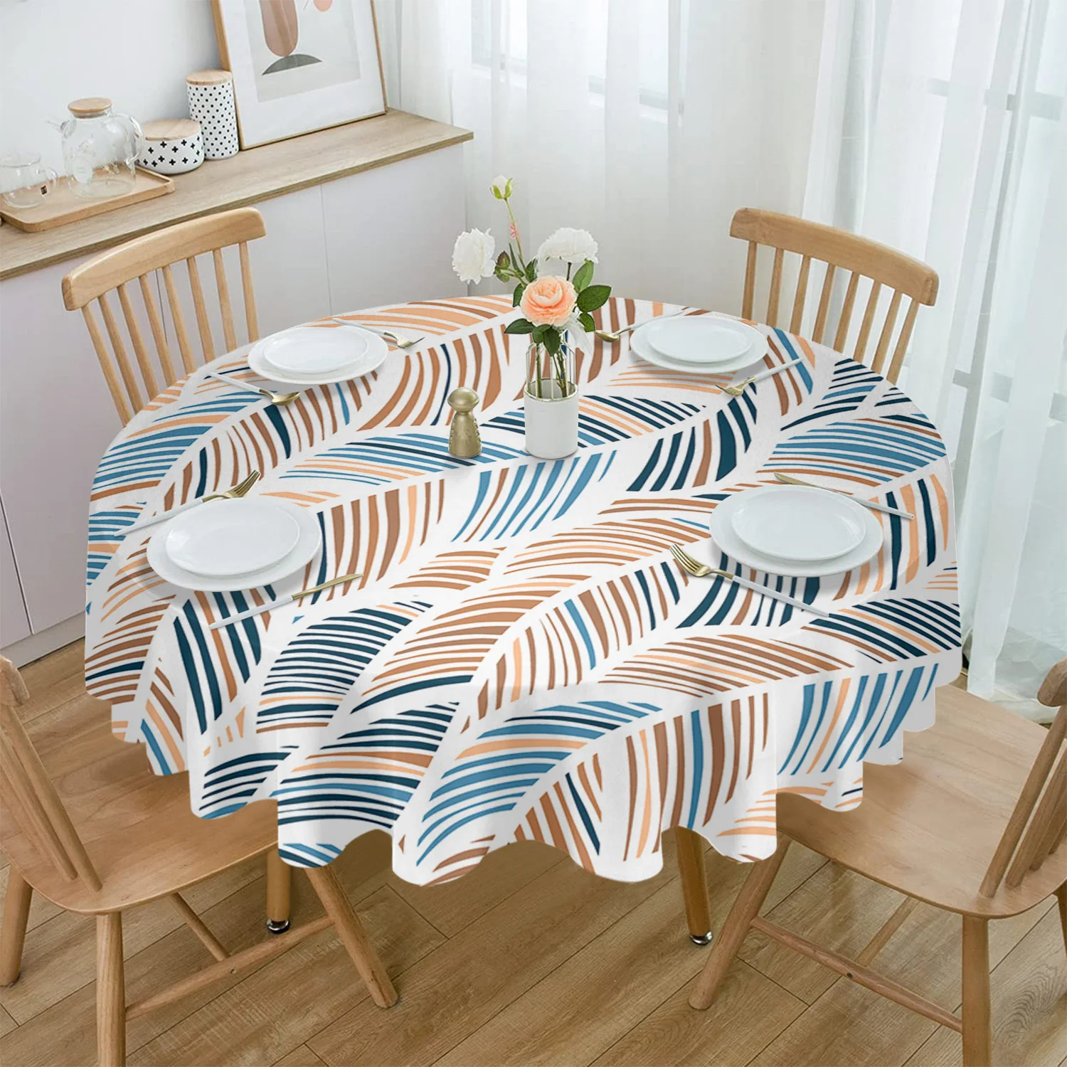 

Summer Beach Texture Abstract Round Tablecloth Waterproof Table Cover for Wedding Party Decoration Dining Table Cover