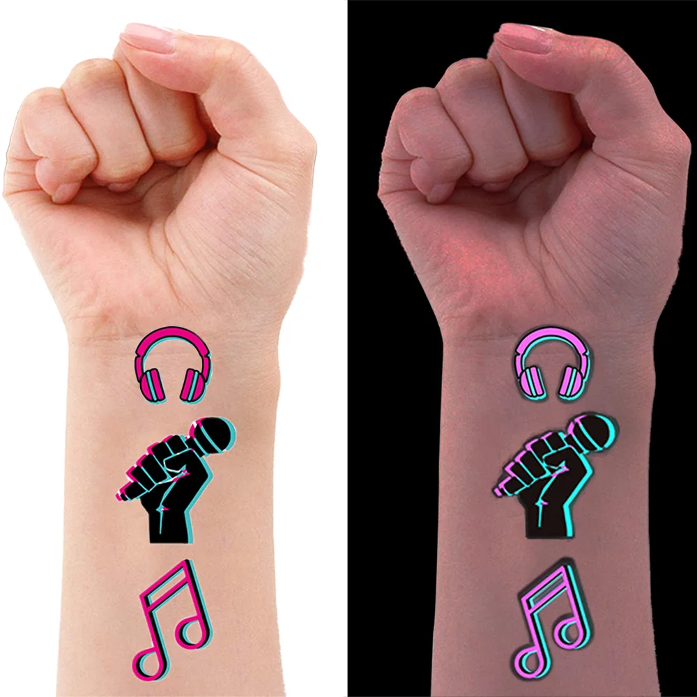 

10 Sheets Music Tattoos Glow In The Dark for Kids Adults Makeup Supplies Party Favors Temporary Music Tattoos UV Reactive