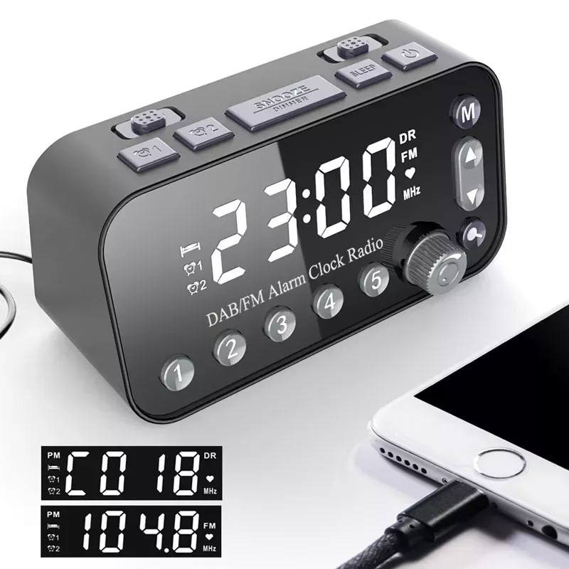 

Цифровой будильник, настольные светодиодсветодиодный часы с двумя USB-портами и автоматической подсветкой