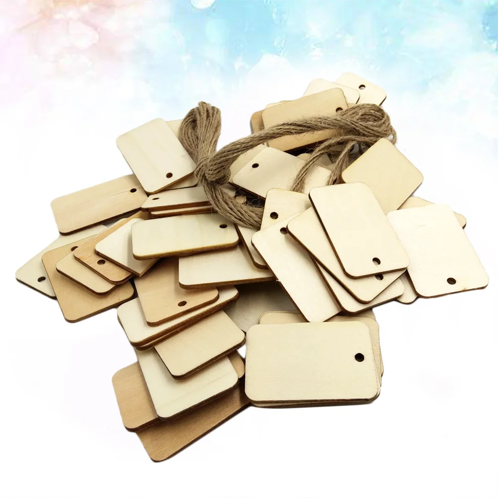 

50 Pcs Unfinished Wood Chips Wood Pieces Board Game Pieces Blank Plaques for DIY Arts Crafts Projects Ornaments with Rope