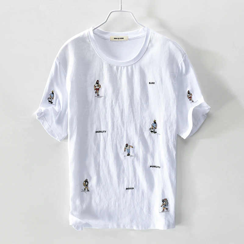 Вышитая итальянская брендовая футболка с короткими рукавами мужская серая