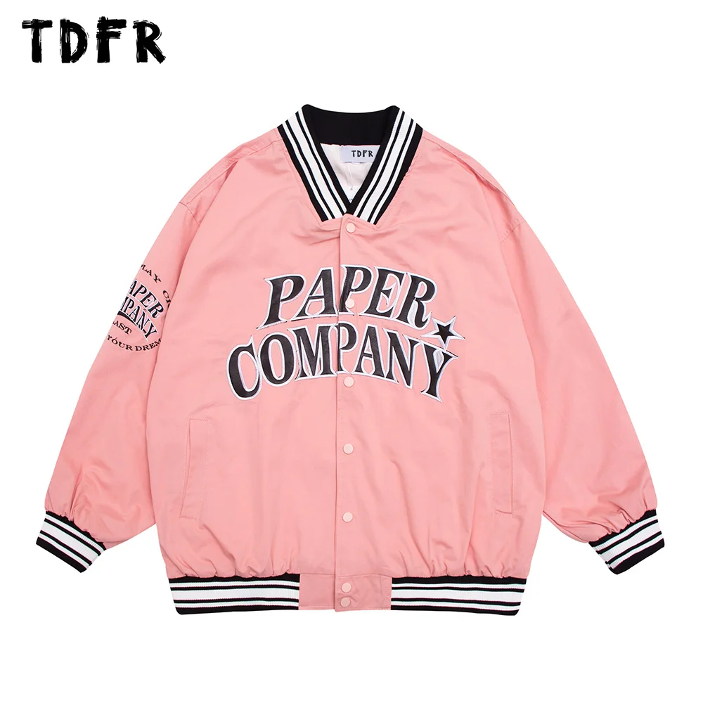 

Letter Embroidery Baseball Jacket Mens Autumn Winter Casual Streetwear Loose Single Breasted V-neck Long Sleeve Outerwear Men