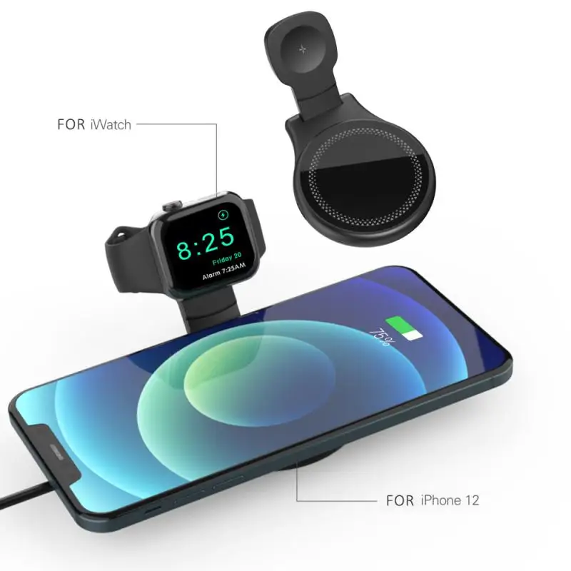 

Новинка 2023, магнитная зарядная станция 2-в-1, складная беспроводная быстрая зарядная станция 15 Вт, подходит для iPhone/Apple Watch 3 ~ 7