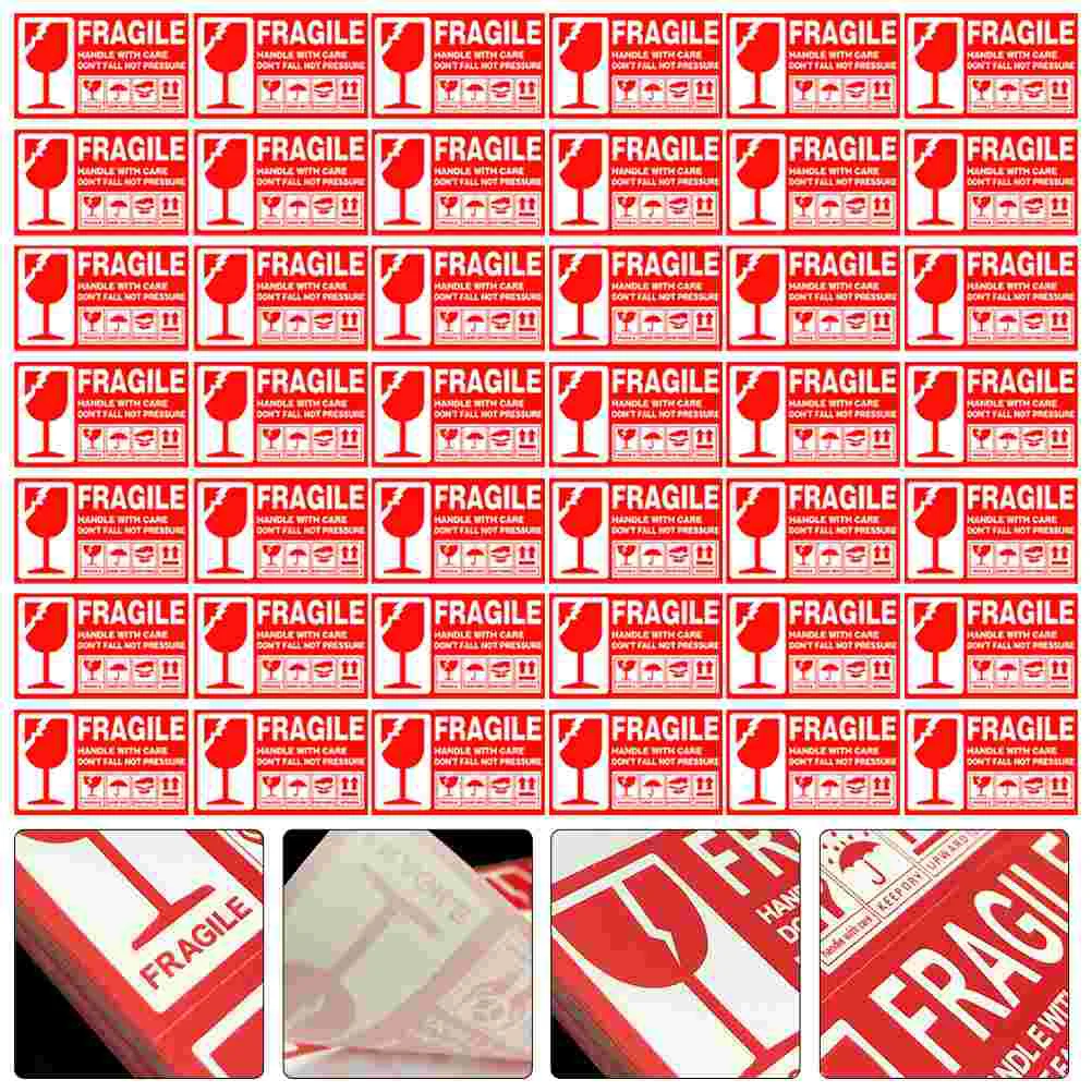 

500 Pcs Office Stickers Fragile Warning Care Shipping Decals Red Flag Truck Loads Labels Adhesive