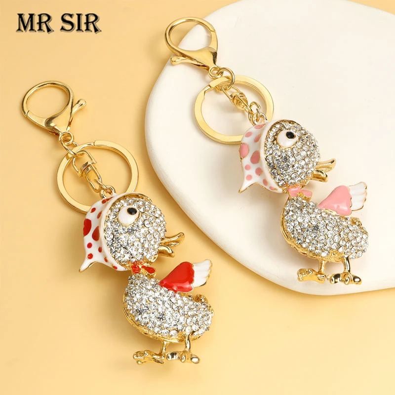 

Cute Duck Crystal Rhinestone Keychains Kawaii Cartoon Animal Pendant Enamel Keyrings for Car Bag Key Holder Couple Jewelry Gifts