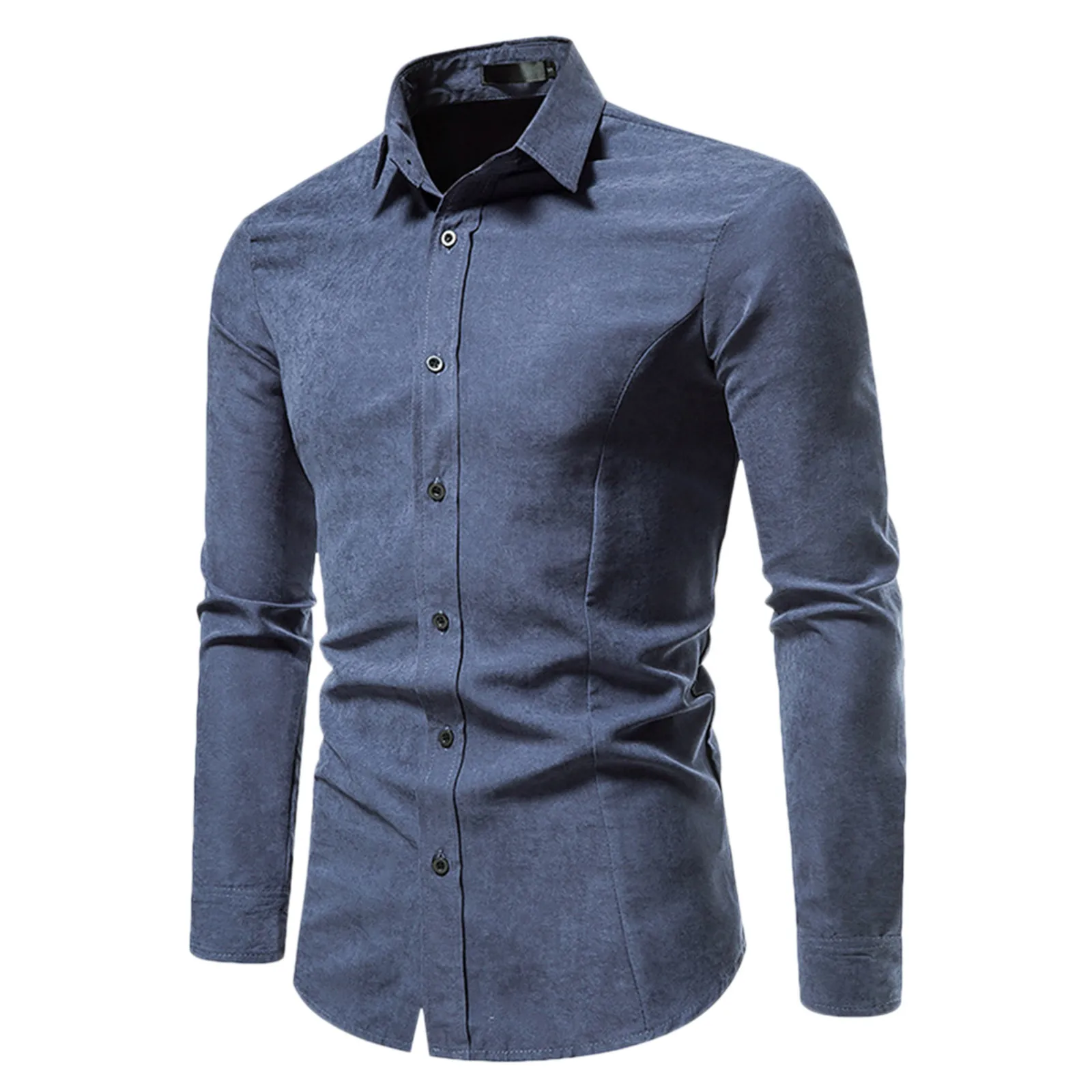 Мужское платье-рубашка с длинным рукавом, зимнее повседневное облегающее однотонное винтажное платье на пуговицах, модель 2023 Мужское платье-рубашка с длинным рукавом, зимнее повседневное облегающее однотонное винтажное платье на пуговицах, модель 2023