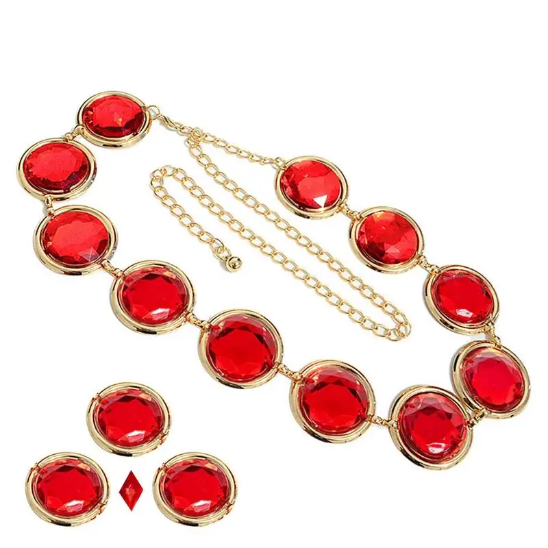 

Women's Anime Cosplay Waist Belt Red Stone Chain For Costumes Props Raven Cosplay Belt Simple Versatile Fashion Diamonds Belts