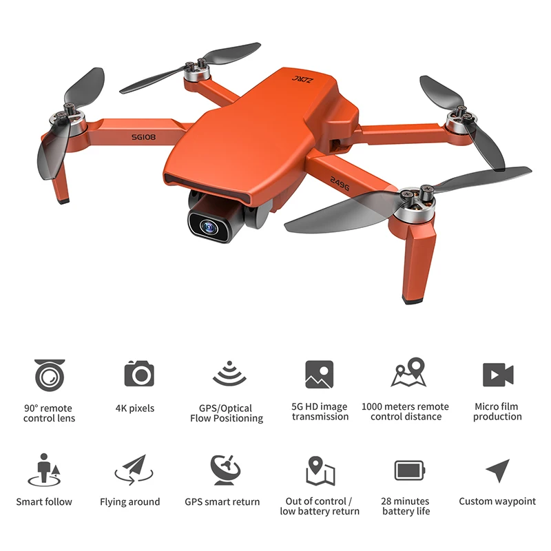 

SG108 4k Dual Camera Drone Professional GPS Wifi 5G Quadcopter FPV Brushless 1km 25mins Flight RC Helicopter Drone under 250g