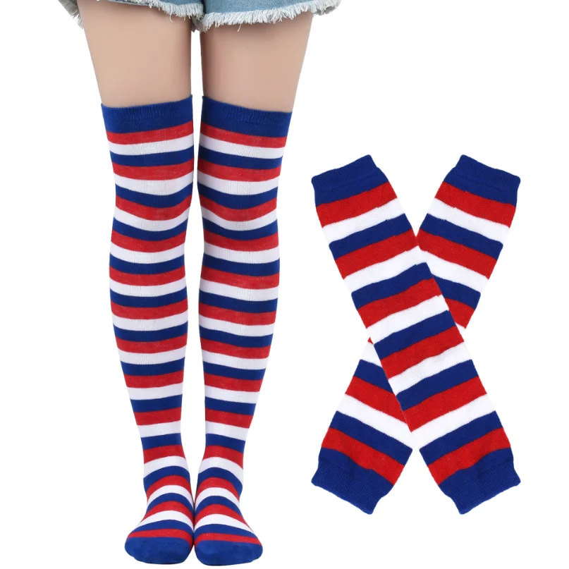 Womens Stockings Arm Sleeve Gloves Set Striped Thigh High Socks Ladies Girls Black White Long Over Above Knee Socks Lolita 2023