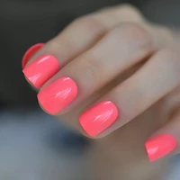 neon short nails summer color fake nails deep pink ladies bright color designed abs material fingernails with adhesive tabs