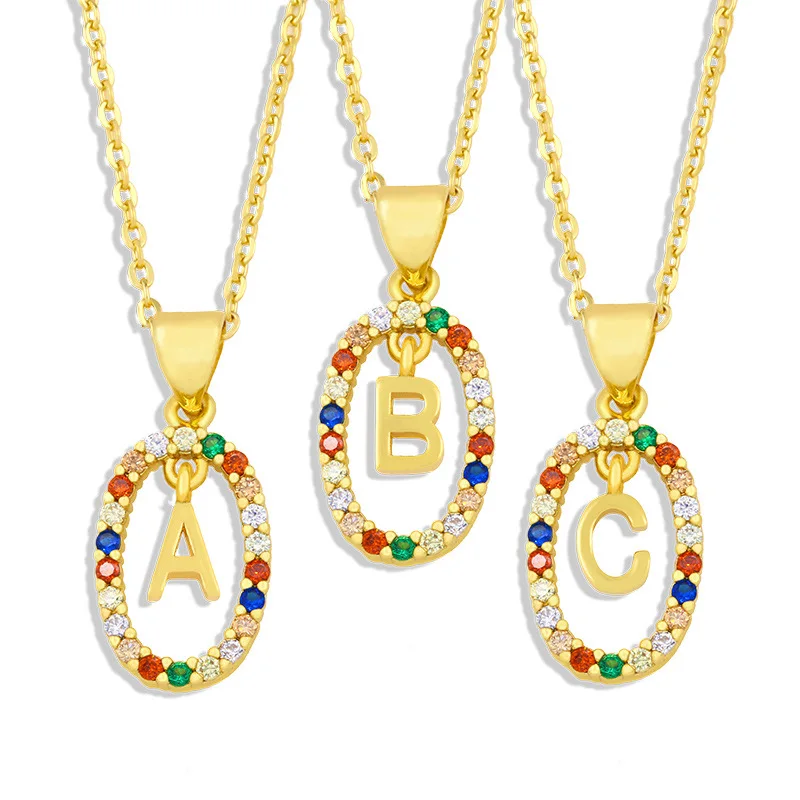 

Vlen A-Z Initials Letter Necklace CZ Jewelry Rhinestones Zircon Pendant Necklaces Stackable Gold Color Link Chain Collar