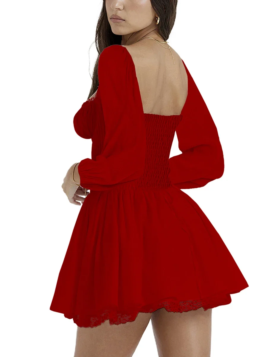 Летнее вечернее мини-платье женское корсетное платье с длинными рукавами