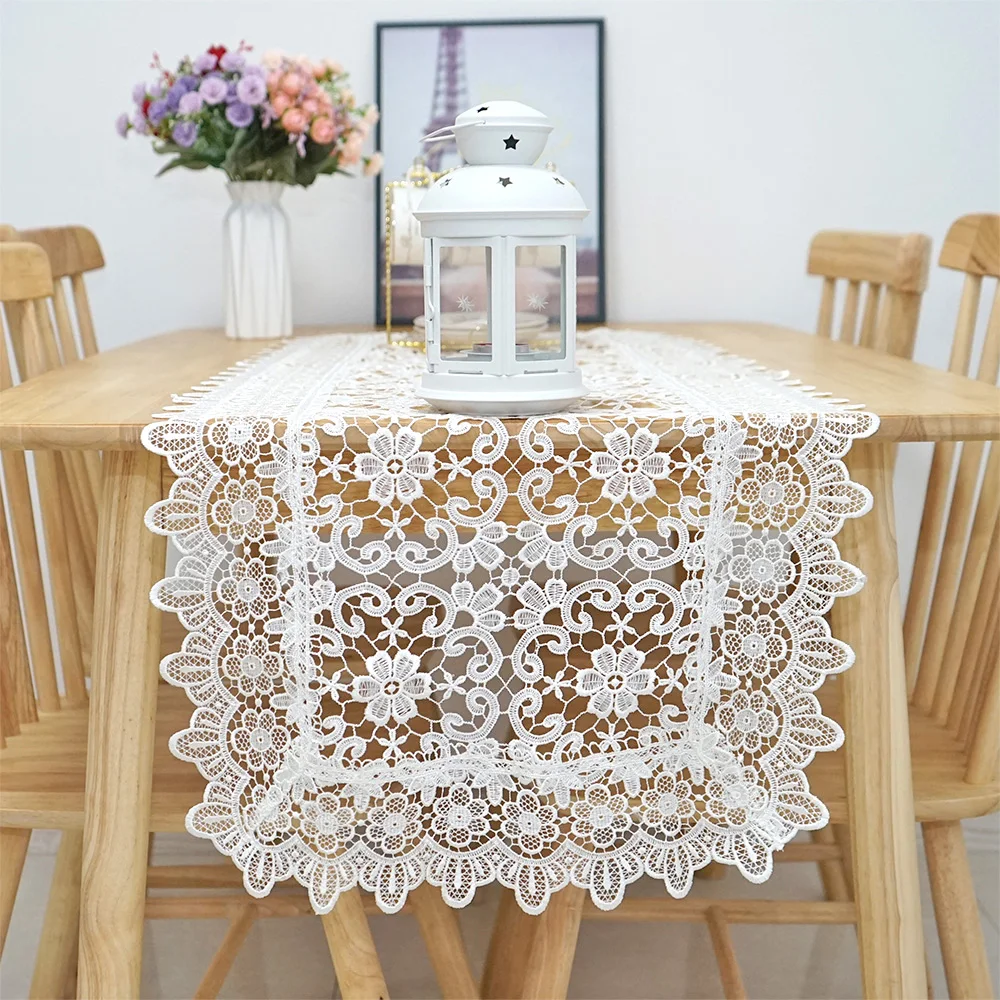

45x135 см домашняя декоративная однотонная белая вышитая скатерть из полиэстера для свадьбы, вечеринки, Рождества, столовой